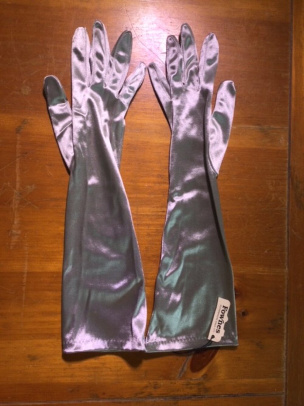 NWT Fownes Long Satin Opera Gloves Gray Silver One Size